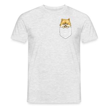 Spitz Pomeranian miniature dans le chien de poche Pocketdog - T-shirt homme - gris chiné - Devant - AI Model Male 178 dark (178cm)