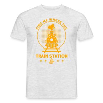 Modellbahn Zug Lokomotiven Geschenk - Männer T-Shirt - Grau meliert - Vorne - AI Model Male 178 dark (178cm)
