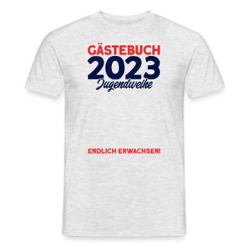 Gästebuch 2023 Jugendweihe Endlich Erwachsen! Gesc - Männer T-Shirt - Grau meliert - Vorne - AI Model Male 178 dark (178cm)