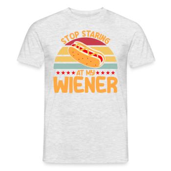 Stop staring at my sausage Hot Dog Geschen - Men's T-Shirt - heather grey - Front - AI Model Male 178 dark (178cm)