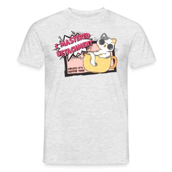 Cat mastered detachment Coffee Katze Comic Kaffee - Männer T-Shirt - Grau meliert - Vorne - AI Model Male 178 dark (178cm)