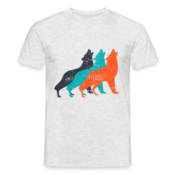 Heulende Wölfe Silhouette Wolfsrudel Used Geschenk - Männer T-Shirt - Grau meliert - Vorne - AI Model Male 178 dark (178cm)