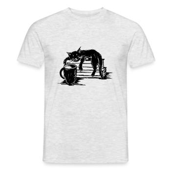 Chat fatigué, avec café et dessin de livre, drôle - T-shirt homme - gris chiné - Devant - AI Model Male 178 dark (178cm)