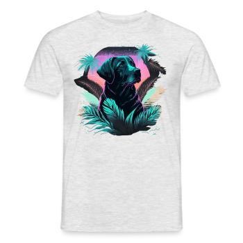 Vaporwave Labrador Retriever in großen Blättern - Männer T-Shirt - Grau meliert - Vorne - AI Model Male 178 dark (178cm)