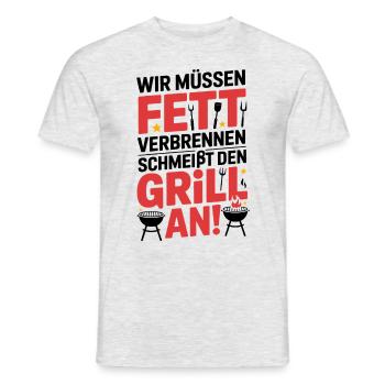 Lass Fett verbrennen - Grill an - Männer T-Shirt - Grau meliert - Vorne - AI Model Male 178 dark (178cm)
