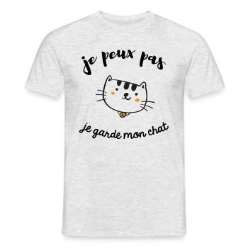 je peux pas humour chat - T-shirt homme - gris chiné - Devant - AI Model Male 178 dark (178cm)