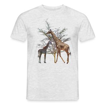 Giraffe with baby in front of yellow fever acacia - Africa - Men's T-Shirt - heather grey - Front - AI Model Male 178 dark (178cm)