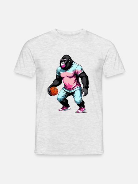 Gorilla spiller basketball - Mænd T-shirt - grå meleret