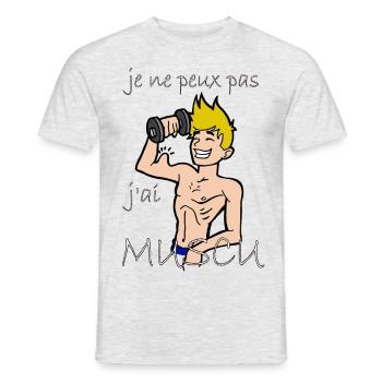 Je ne peux pas j'ai muscu - T-shirt homme - gris chiné - Devant - AI Model Male 178 dark (178cm)