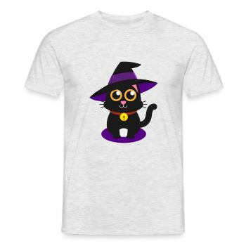 Süße Katze Mieze Miau Hexenhut Hexe Zaubern - Männer T-Shirt - Grau meliert - Vorne - AI Model Male 178 dark (178cm)