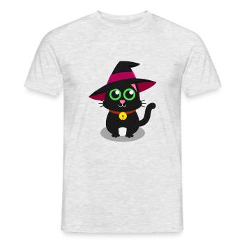 Süße Katze Mieze Miau Hexenhut Hexe Zaubern - Männer T-Shirt - Grau meliert - Vorne - AI Model Male 178 dark (178cm)
