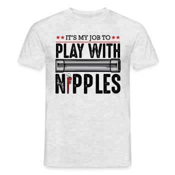 Play With Nipples Klempner Wortspiel Geschenk - Männer T-Shirt - Grau meliert - Vorne - AI Model Male 178 dark (178cm)