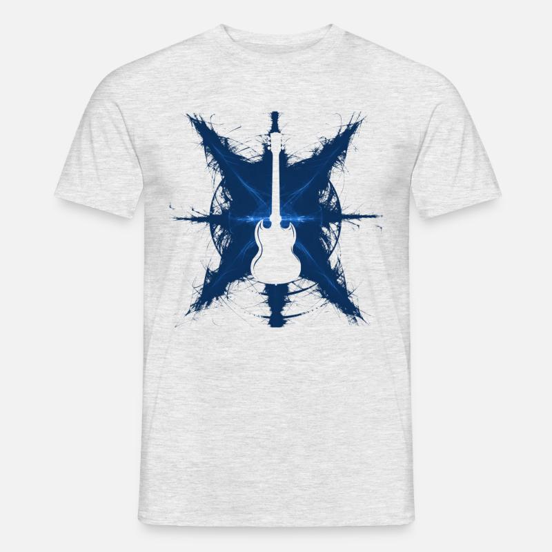 Gitarre mit Strahlen blau - Männer T-Shirt - Grau meliert