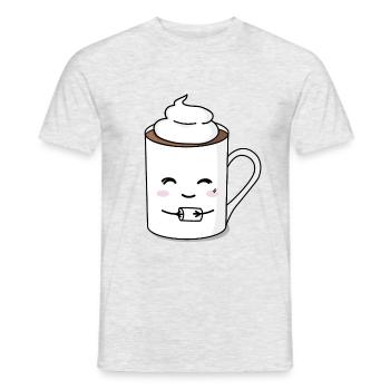 Kakao Tasse heiße Schokolade Kawaii Süß - Männer T-Shirt - Grau meliert - Vorne - AI Model Male 178 dark (178cm)