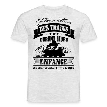 Train Shirt • Conducteur Train • Chanceux Cadeaux - T-shirt homme - gris chiné - Devant - AI Model Male 178 dark (178cm)