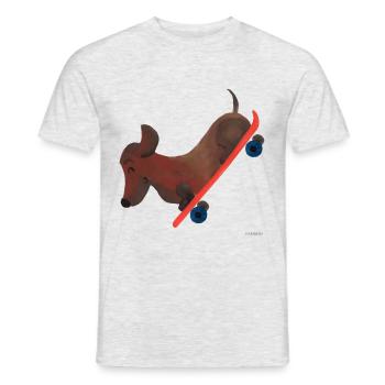 Skateboard Hund Geschenk Kind lustig süß Sport - Männer T-Shirt - Grau meliert - Vorne - AI Model Male 178 dark (178cm)