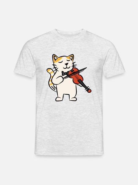 Katze Violine Musik Instrument Kinder Geschenk - Männer T-Shirt - Grau meliert