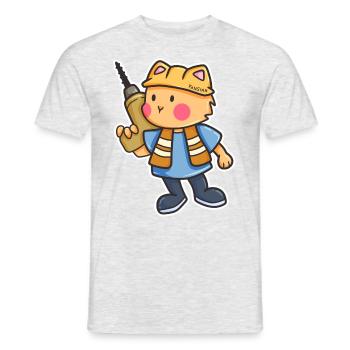 Katze Bohrmaschine Baustelle Helm Kinder Geschenk - Männer T-Shirt - Grau meliert - Vorne - AI Model Male 178 dark (178cm)