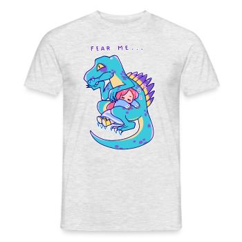 girl in love sleeps on a dinosaur - Men's T-Shirt - heather grey - Front - AI Model Male 178 dark (178cm)