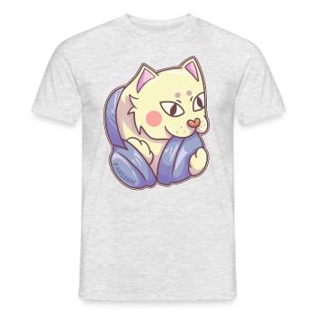Un chat cool écoute de la musique avec des écouteurs. - T-shirt homme - gris chiné - Devant - AI Model Male 178 dark (178cm)