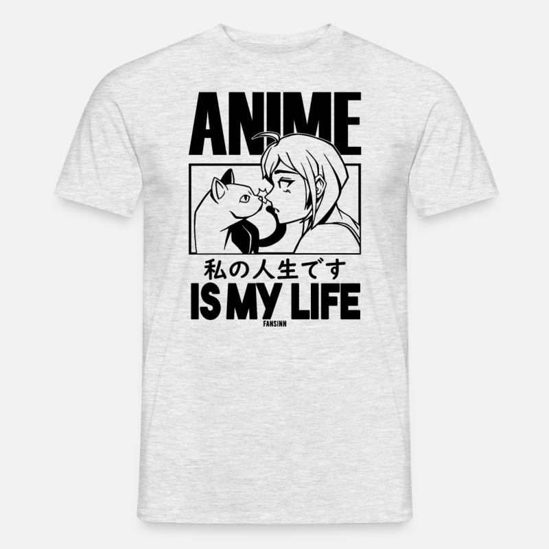 Haustier Katze Manga Anime - Männer T-Shirt - Grau meliert