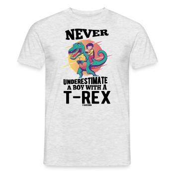 Ne sous-estimez jamais un garçon avec un T-Rex - T-shirt homme - gris chiné - Devant - AI Model Male 178 dark (178cm)