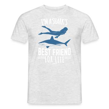 Frau Mädchen Hai Fisch Tier Freundschaft - Männer T-Shirt - Grau meliert - Vorne - AI Model Male 178 dark (178cm)