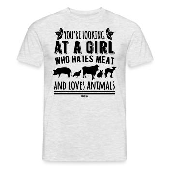 La fille aime les animaux cadeau végétalien - T-shirt homme - gris chiné - Devant - AI Model Male 178 dark (178cm)