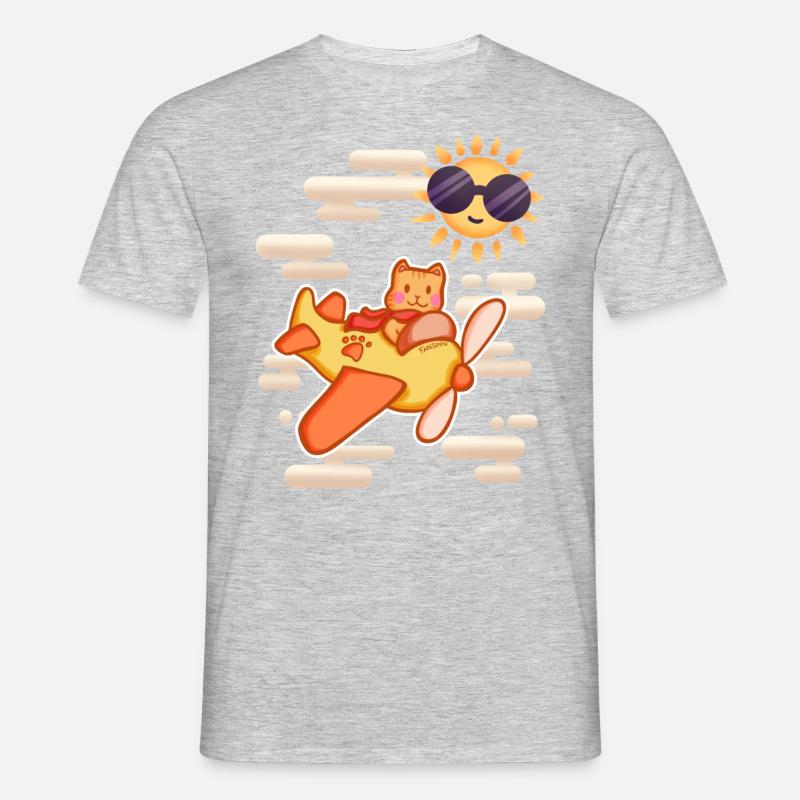 Pilot Katze Himmel - Männer T-Shirt - Grau meliert
