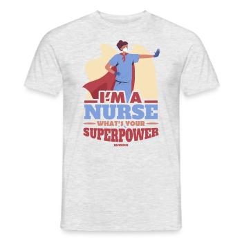 Je suis une infirmière Quel est votre superpouvoir - T-shirt homme - gris chiné - Devant - AI Model Male 178 dark (178cm)