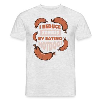 Manger des hot-dogs réduit le stress - T-shirt homme - gris chiné - Devant - AI Model Male 178 dark (178cm)