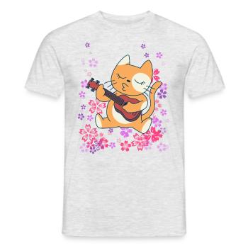 Katze spielt Gitarre - Männer T-Shirt - Grau meliert - Vorne - AI Model Male 178 dark (178cm)