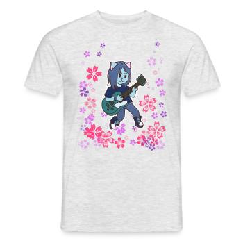 Cat joue de la guitare dans le pré - T-shirt homme - gris chiné - Devant - AI Model Male 178 dark (178cm)
