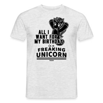 Licorne folle pour l’anniversaire - T-shirt homme - gris chiné - Devant - AI Model Male 178 dark (178cm)