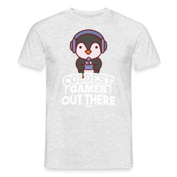 cooler Pinguin zockt ein Game - Männer T-Shirt - Grau meliert - Vorne - AI Model Male 178 dark (178cm)