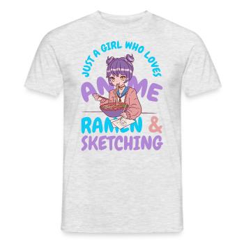 nur ein Mädchen das Anime Ramen und Skizzen liebt - Männer T-Shirt - Grau meliert - Vorne - AI Model Male 178 dark (178cm)