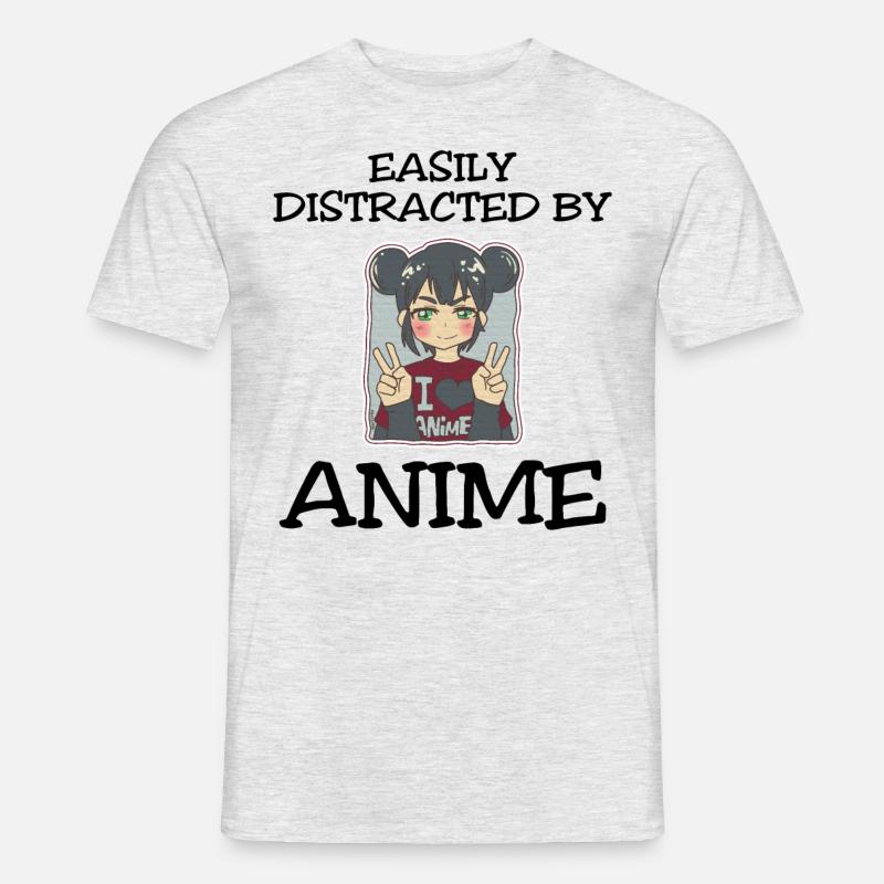 Easily Distracted By Anime - Männer T-Shirt - Grau meliert