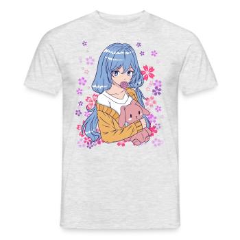 Anime Mädchen Manga Blumenwiese Geschenkidee - Männer T-Shirt - Grau meliert - Vorne - AI Model Male 178 dark (178cm)