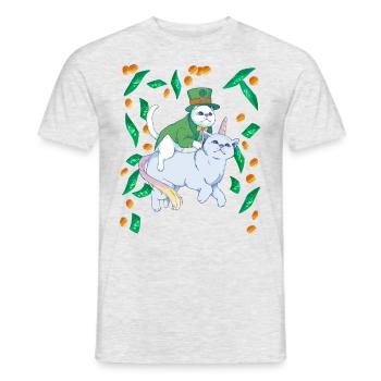 Geldregen Irland Katze Einhorn grün St Patricks Da - Männer T-Shirt - Grau meliert - Vorne - AI Model Male 178 dark (178cm)
