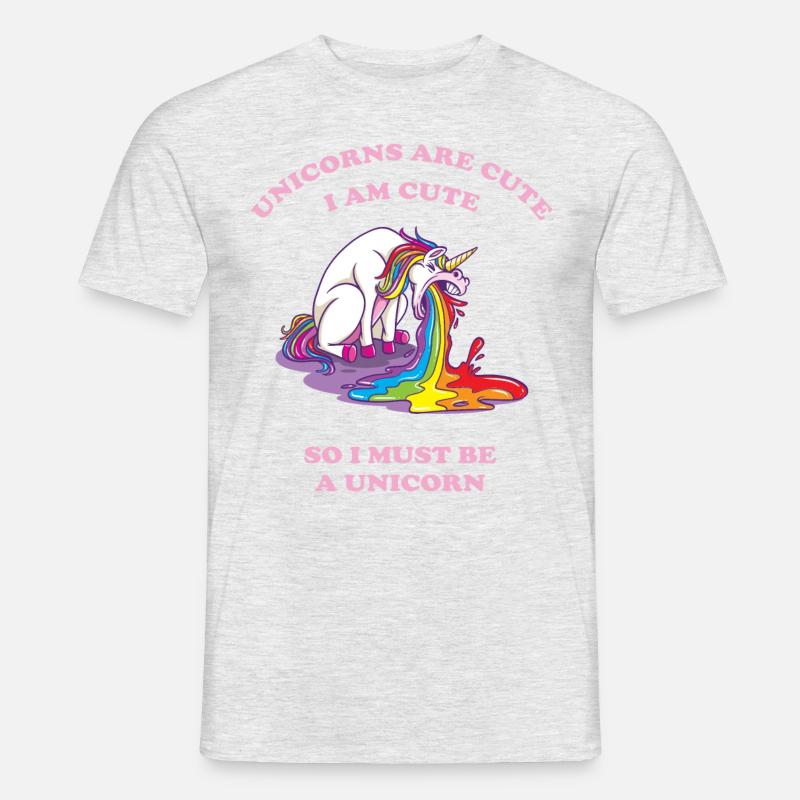 kotzendes Einhorn mit Regenbogen - Männer T-Shirt - Grau meliert