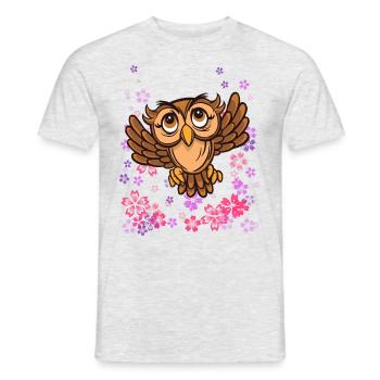 brown owl with flowers - Men's T-Shirt - heather grey - Front - AI Model Male 178 dark (178cm)