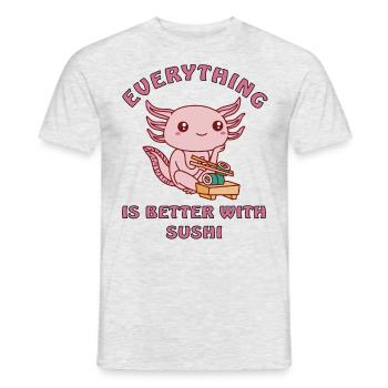 Axolotl loves sushi - Men's T-Shirt - heather grey - Front - AI Model Male 178 dark (178cm)