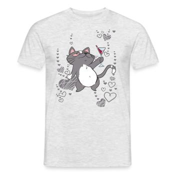 The cat is having a party - Men's T-Shirt - heather grey - Front - AI Model Male 178 dark (178cm)
