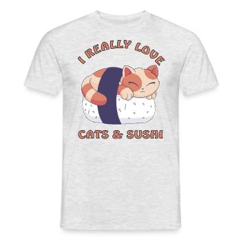 J’adore les chats et les sushis - T-shirt homme - gris chiné - Devant - AI Model Male 178 dark (178cm)