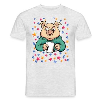 Pork drinks coffee - Men's T-Shirt - heather grey - Front - AI Model Male 178 dark (178cm)