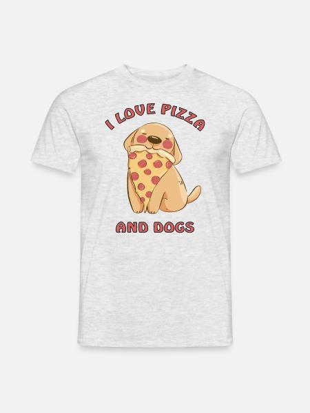Ik hou van pizza en honden - Heren T-shirt - grijs gemêleerd
