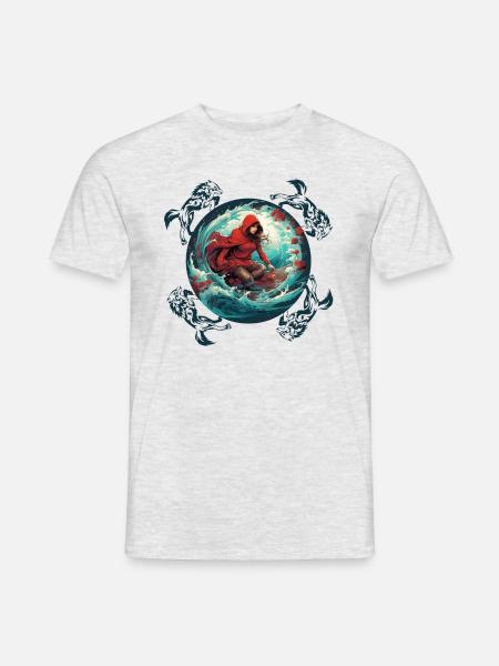 Rotkäppchen surft auf Surfbrett Wolf auf Welle - Männer T-Shirt - Grau meliert