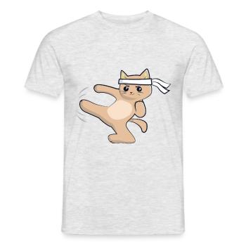 Chat de karaté / arts martiaux - T-shirt homme - gris chiné - Devant - AI Model Male 178 dark (178cm)