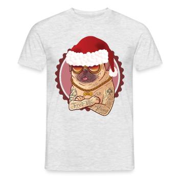 Pug dog christmas - Men's T-Shirt - heather grey - Front - AI Model Male 178 dark (178cm)