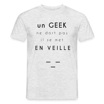Blague un geek ne dort pas il se met en veille - T-shirt homme - gris chiné - Devant - AI Model Male 178 dark (178cm)